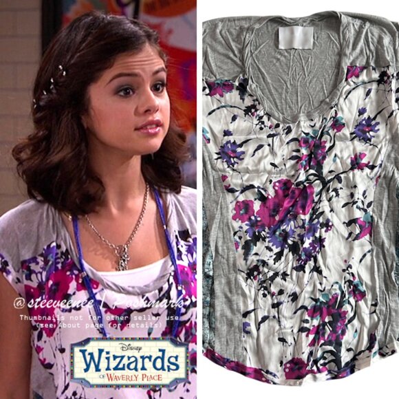 Gray Floral Patchwork Top ASO Alex Russo - Picture 1 of 6